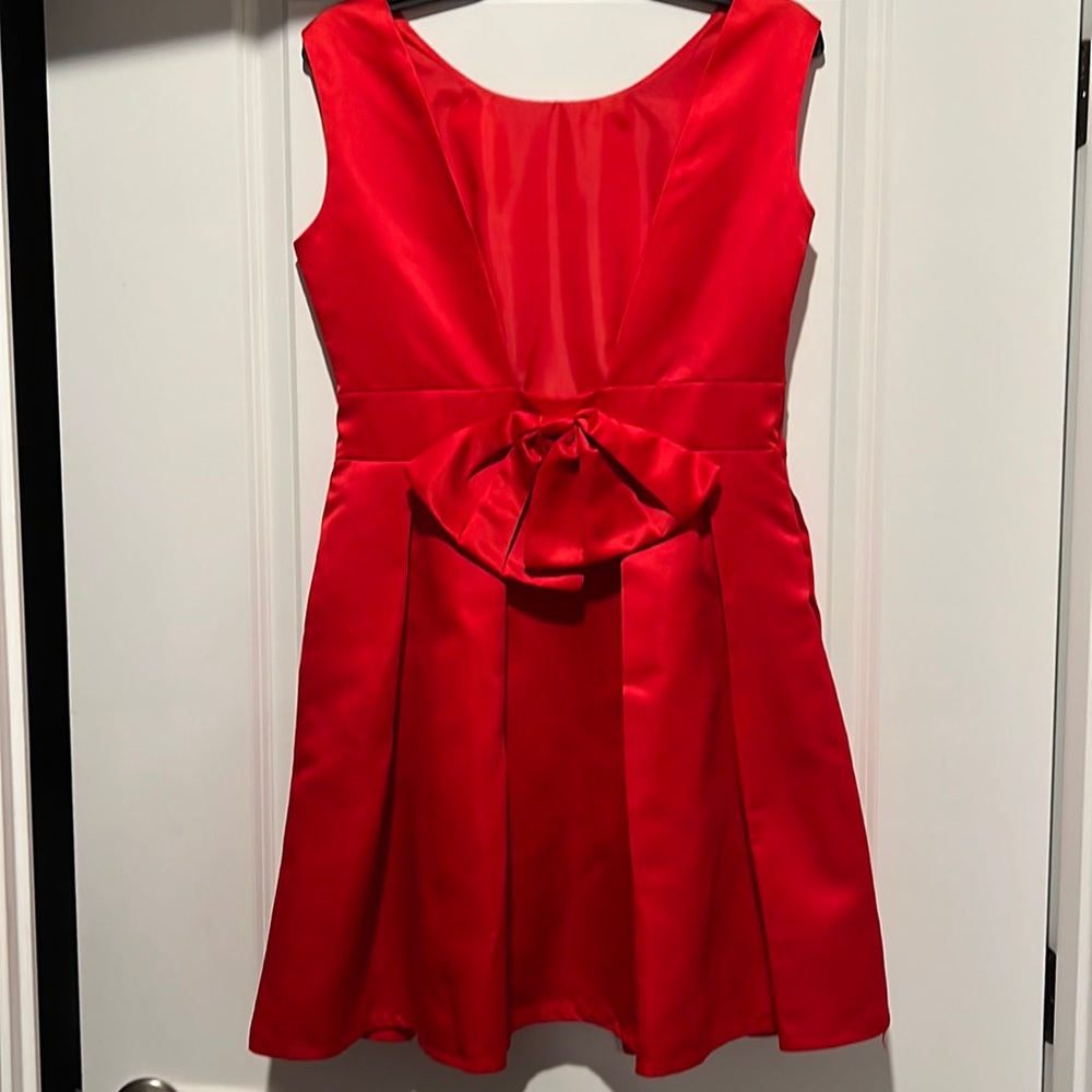 Red Satin Holiday Bow Dress